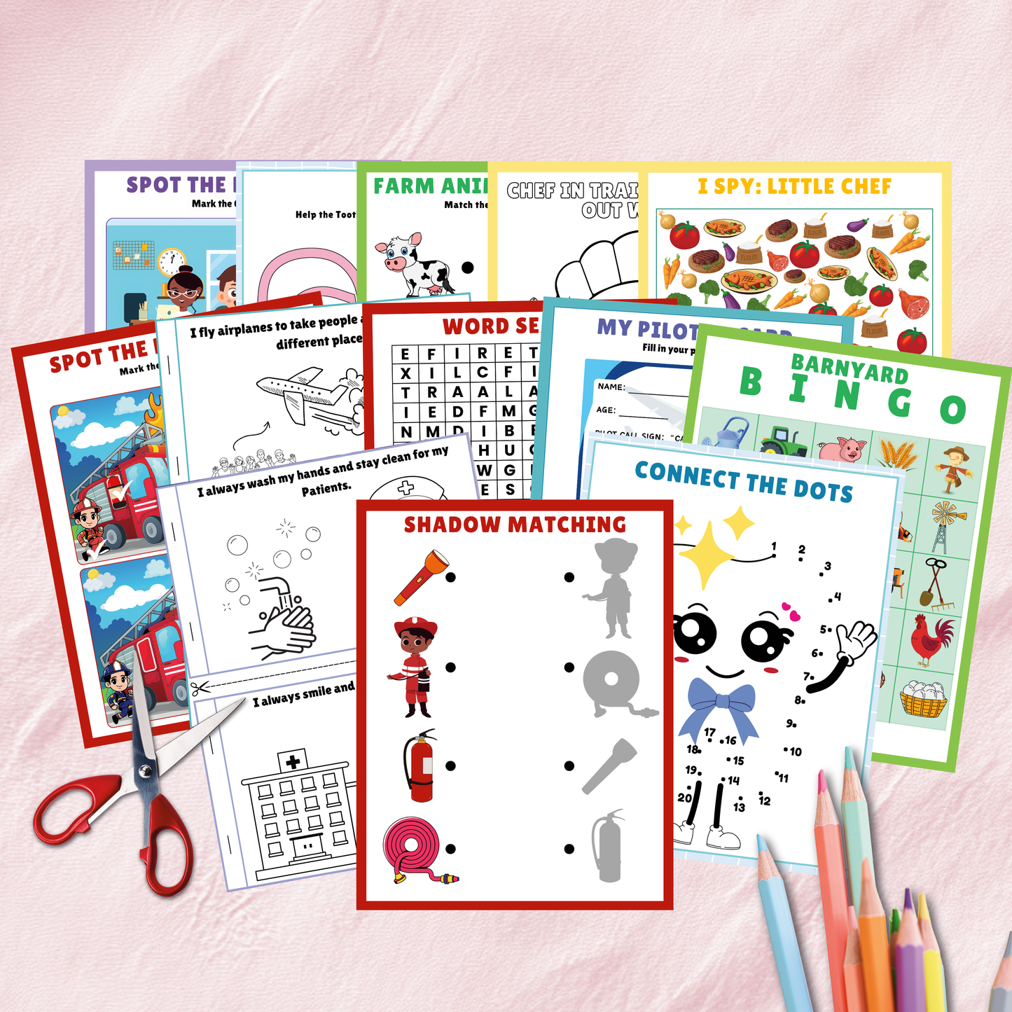 100+ pages with doctor, firefighter, farmer, dentist worksheets
