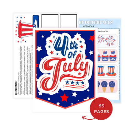 4th of July Printable Activity Pack for Kids 🇺🇸 | Busy Book + Crafts + Banner + Hat + Pinwheel | Patriotic Preschool Fun