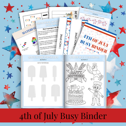 4th of July Printable Activity Pack for Kids 🇺🇸 | Busy Book + Crafts + Banner + Hat + Pinwheel | Patriotic Preschool Fun