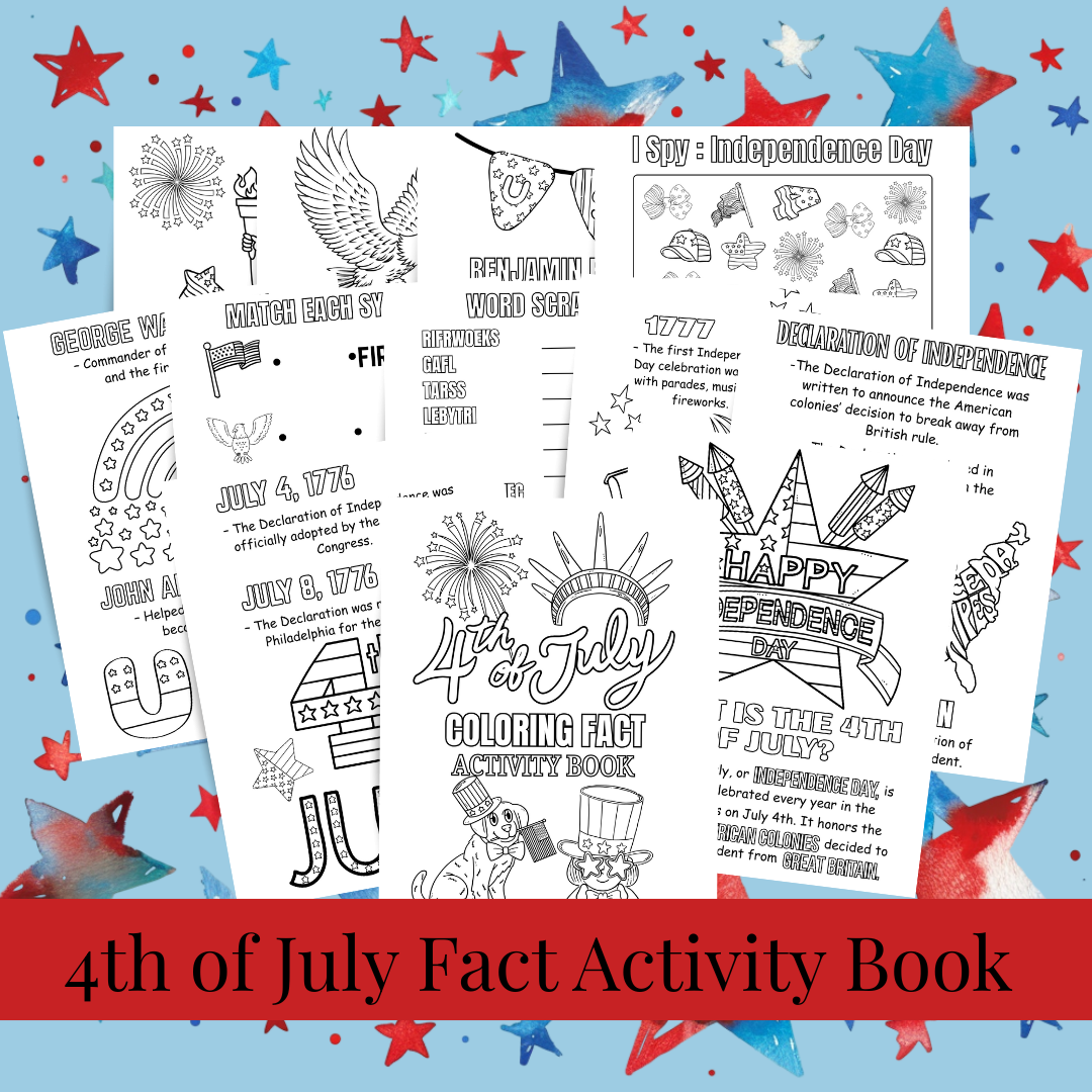 4th of July Printable Activity Pack for Kids 🇺🇸 | Busy Book + Crafts + Banner + Hat + Pinwheel | Patriotic Preschool Fun